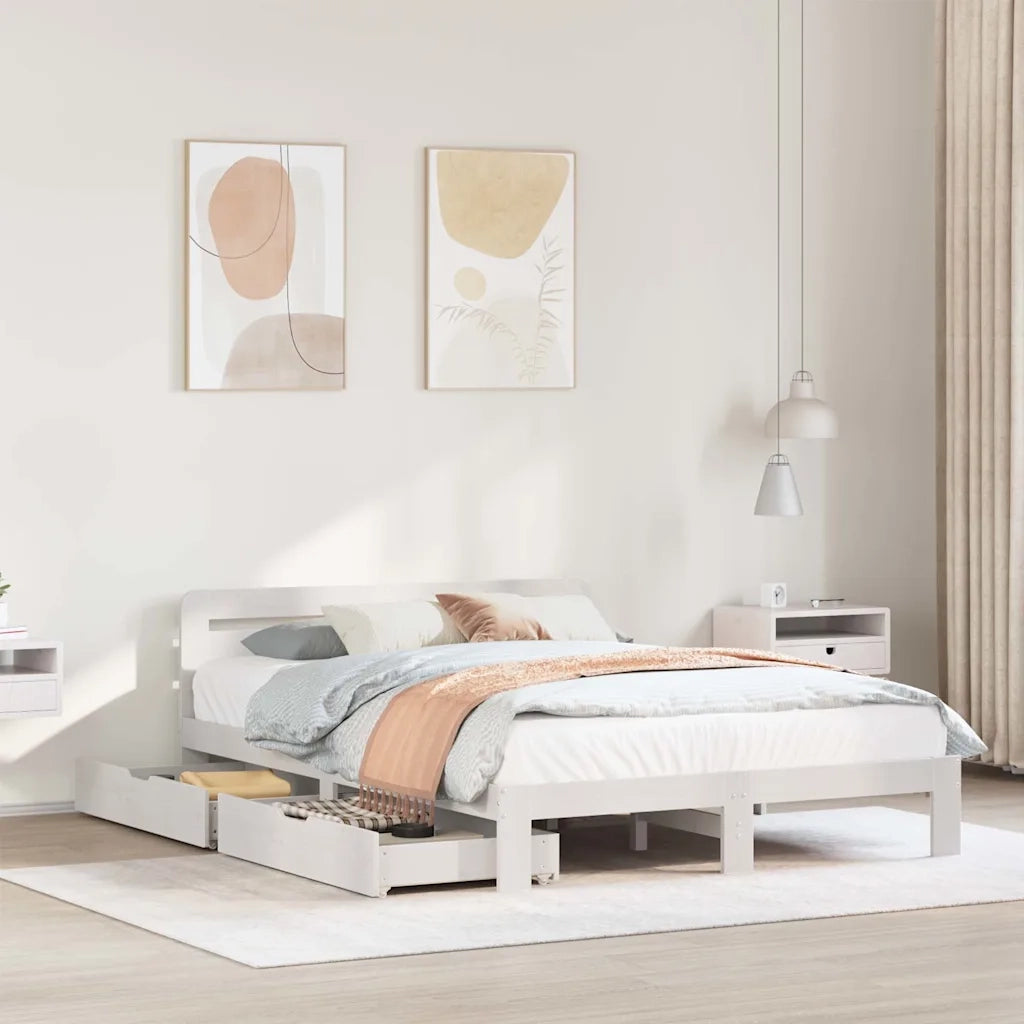 Letto matrimoniale | Letto per adulti | Giroletto senza Materasso Bianco 140x200 cm Legno Massello Pino