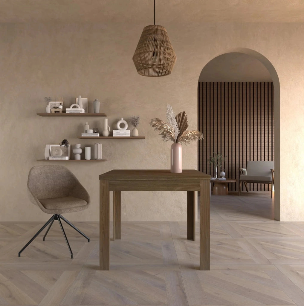 Tavolo Quadrato / Rettangolare Pieghevole Allungabile 90+90cm cemento e bianco ossido