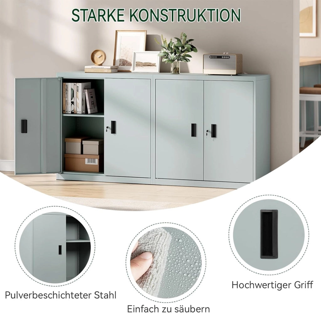 Armadio per Archiviazione con Serratura e Ripiano Regolabile in Altezza, Armadio Multiuso per Ufficio in Metallo, Grigio, L90xH92xP40 cm, ASK12gr