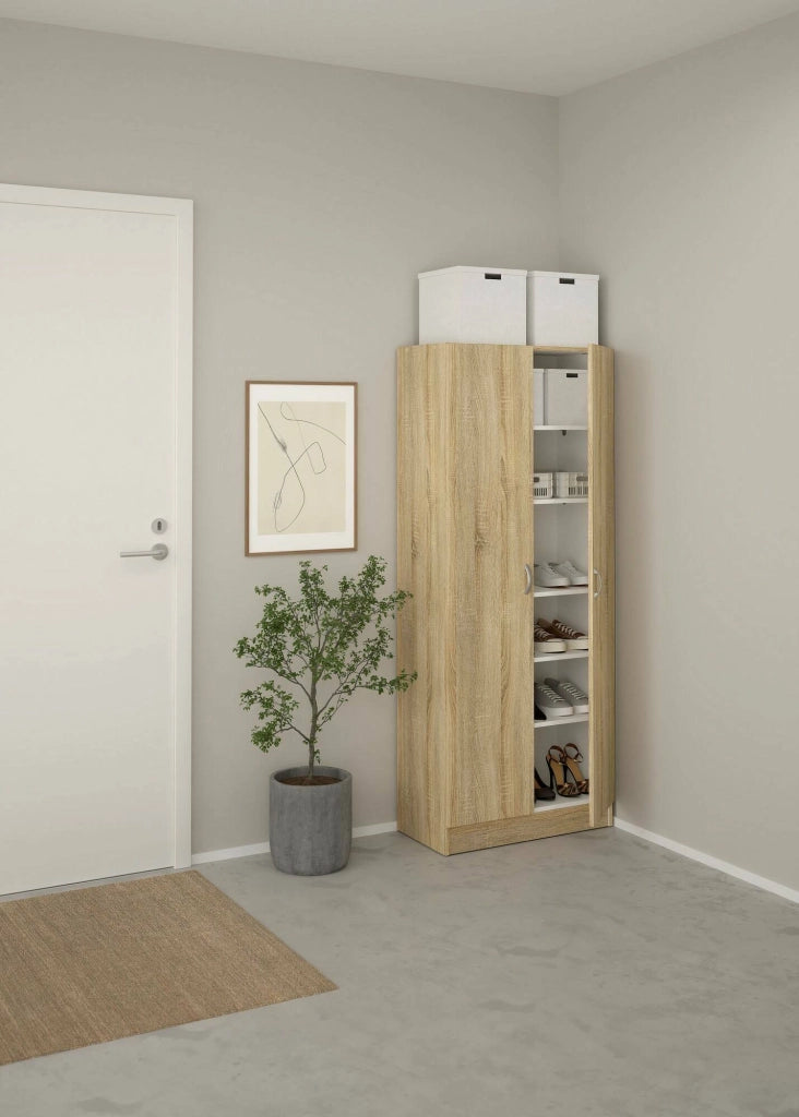 Scarpiera Erinni, Mobile portascarpe, Armadio da ingresso multiuso, Mobiletto per calzature, 69x35 h170 cm, Quercia