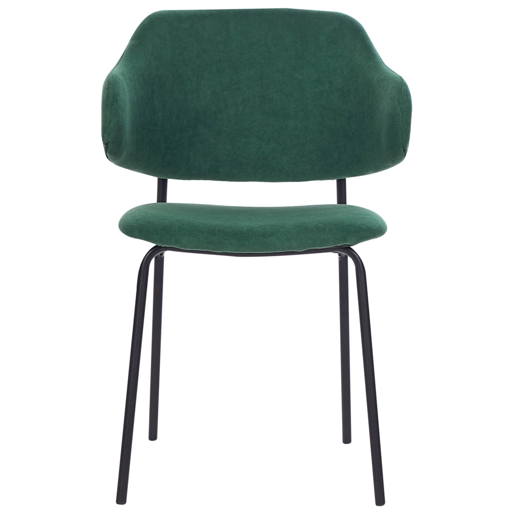Set di 2 sedie da pranzo con sedile imbottito in tessuto verde senza braccioli schienale curvo stile moderno
