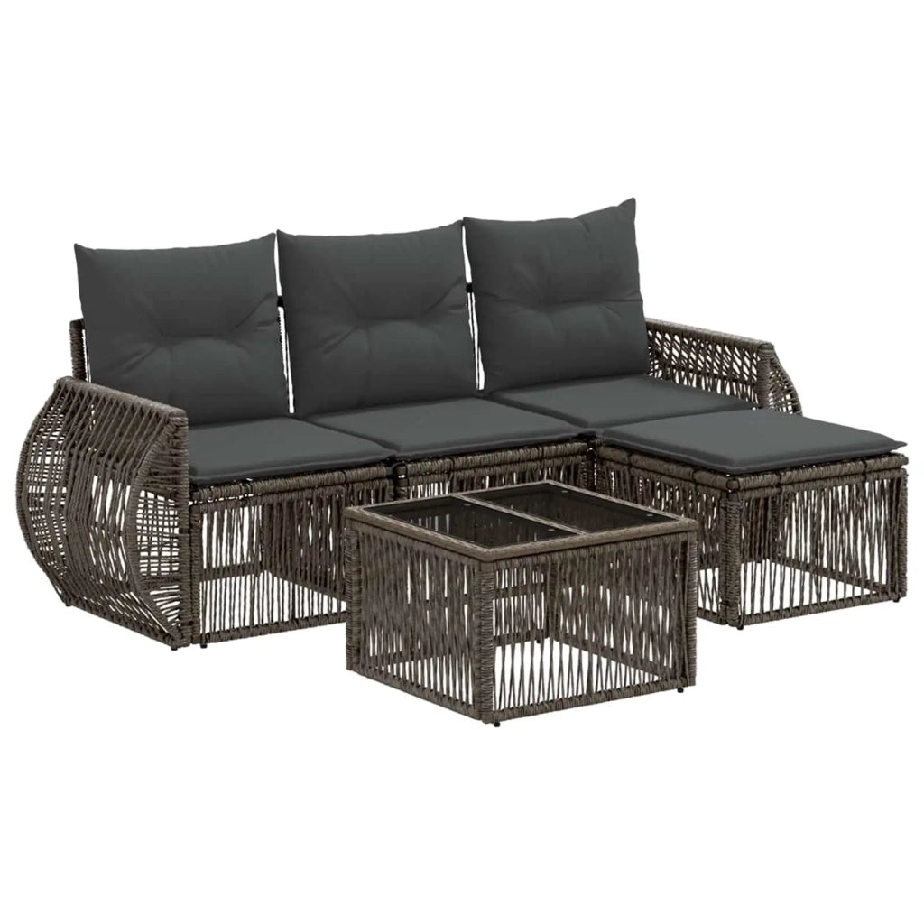 Set Divano da Giardino 5 pz | Set Salotto da Giardino Grigio e Grigio Scuro polyrattan
