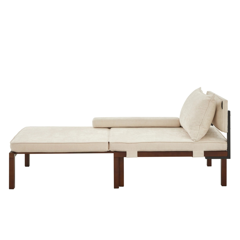 Poltrona letto pieghevole 2 in 1 beige con porta USB-C