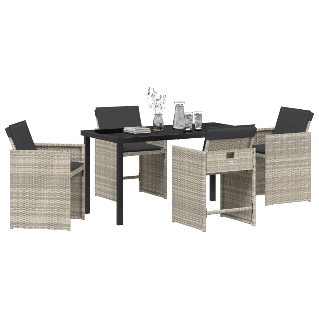 Set da pranzo da giardino 5 pezzi con cuscini grigio chiaro in rattan sintetico