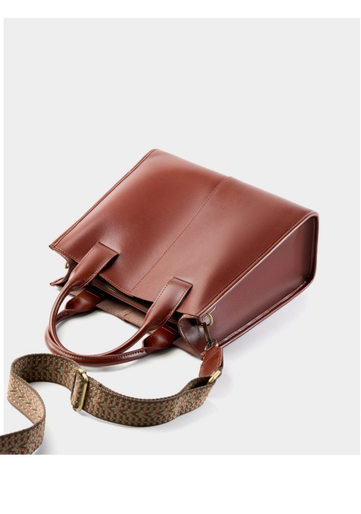 Borsa a tracolla da donna in vera pelle marrone con manico superiore