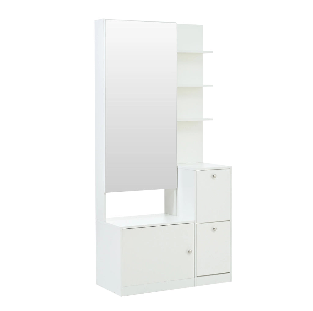 Mobile ingresso alto 85x40x180 cm in truciolare bianco con specchio; 2 ante e 5 ripiani
