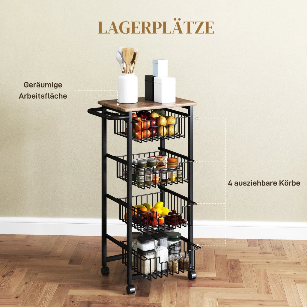 CARRELLO DA CUCINA con 4 cestelli estraibili 49,5 x 31 x 91 cm rovere