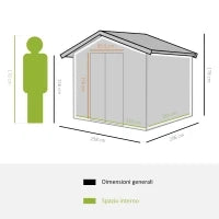 Casetta da Giardino Porta Utensili in Lamiera di Acciaio, Capanno da Giardino in Acciaio con Base e Porte Scorrevoli, 258x206x178cm, Verde