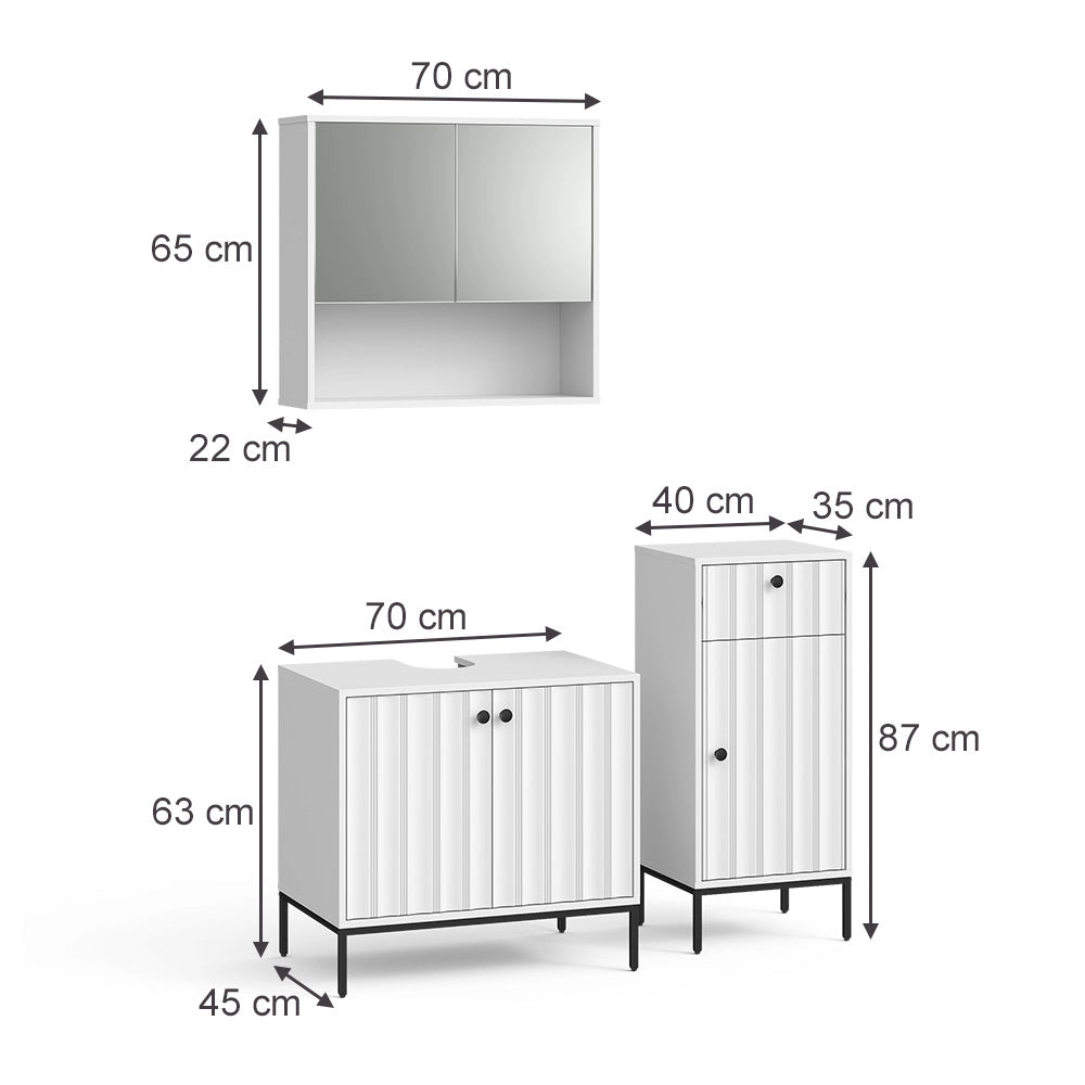 Vicco Set di mobili da bagno Ondulazione bianca 3 parti
