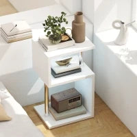 Tavolino con Luce LED a 3 Livelli con Ripiani e Struttura in Alluminio per Soggiorno Camera da Letto 44x38x75 cm Bianco