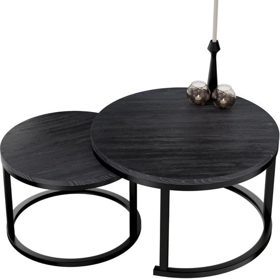 Set di tavolo salotto rotondo da 2 - Tavolo moderno per soggiorno - Finestra in legno di abete nero