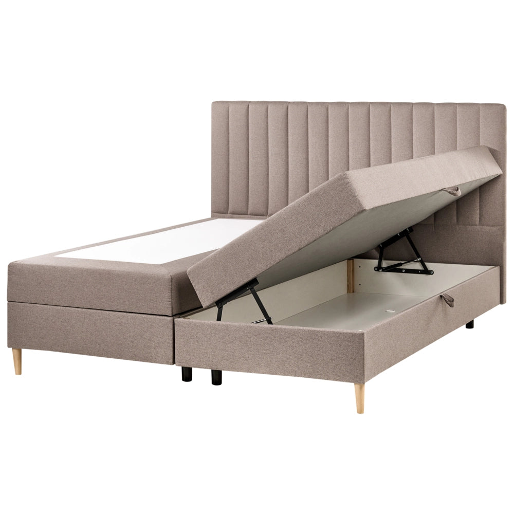 Divano letto matrimoniale con contenitore sollevabile imbottito con testiera 180 x 200 cm tortora