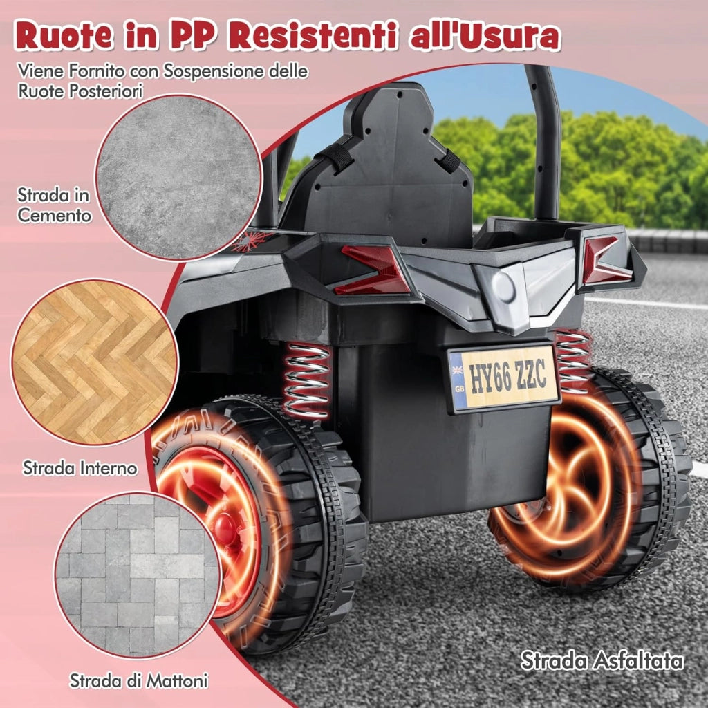 24V Macchina Elettrica per Bambini, UTV Elettrico con Telecomando Cintura di Sicurezza a 3 Punti, 3 Velocità 2,5-4,5 km/h, Partenza Lenta, Veicolo per Bambini di 3-8 Anni (Nero+rosso)