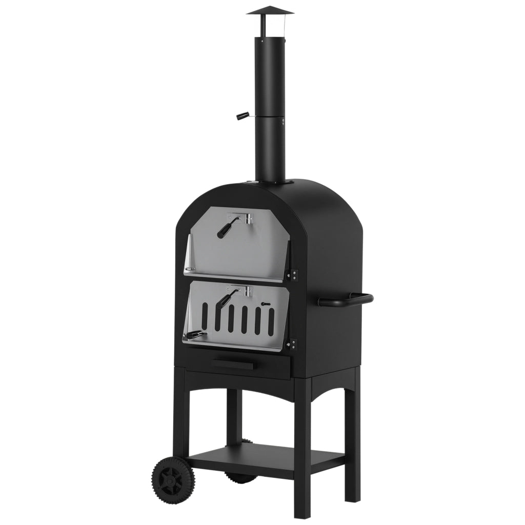 Forno Pizza a Carbone per Esterno ¨C zephmum ¨C Grigio Nero con Ruote e Termometro