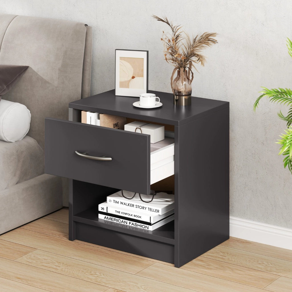 Comodino con cassetto ripiano apertoper soggiorno camera da letto-Tavolino da notte compatto per piccoli spazi Grigio scuro