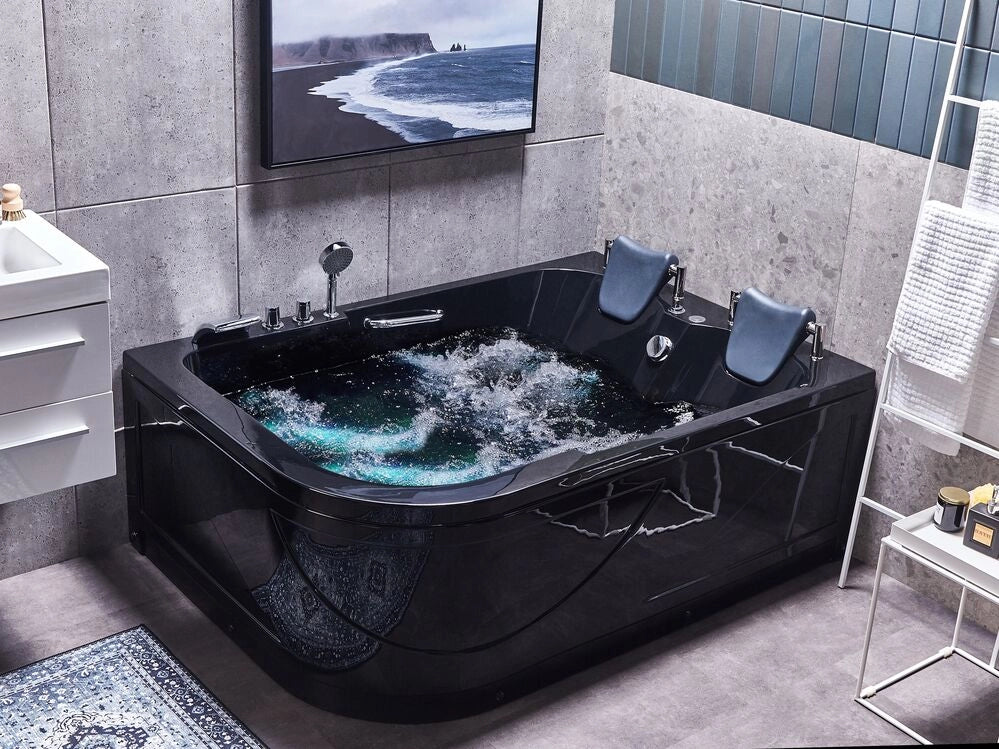 Vasca Idromassaggio Acrilico Nero 170 x 119 cm Luci LED Subacquee versione sinistra Curva Doppio Idromassaggio
