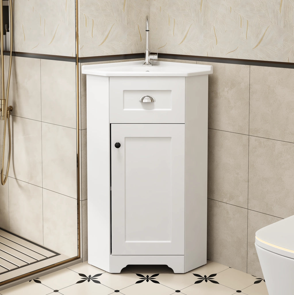 Mobile bagno freestanding con lavabo in ceramica 59x42;5x90;5 cm; MDF bianco