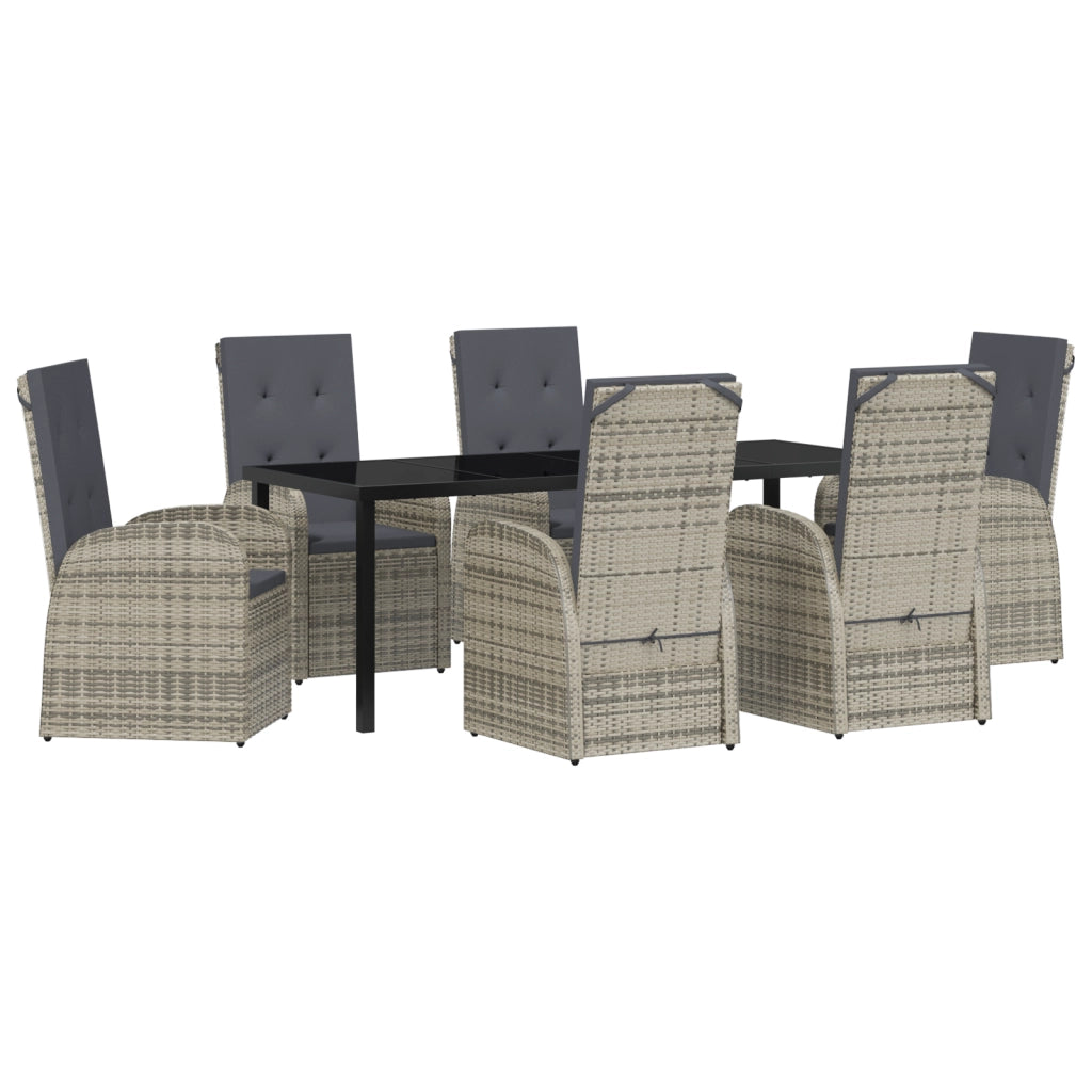 Set da Pranzo da Giardino 7 Pezzi con Cuscini Grigio in Polyrattan