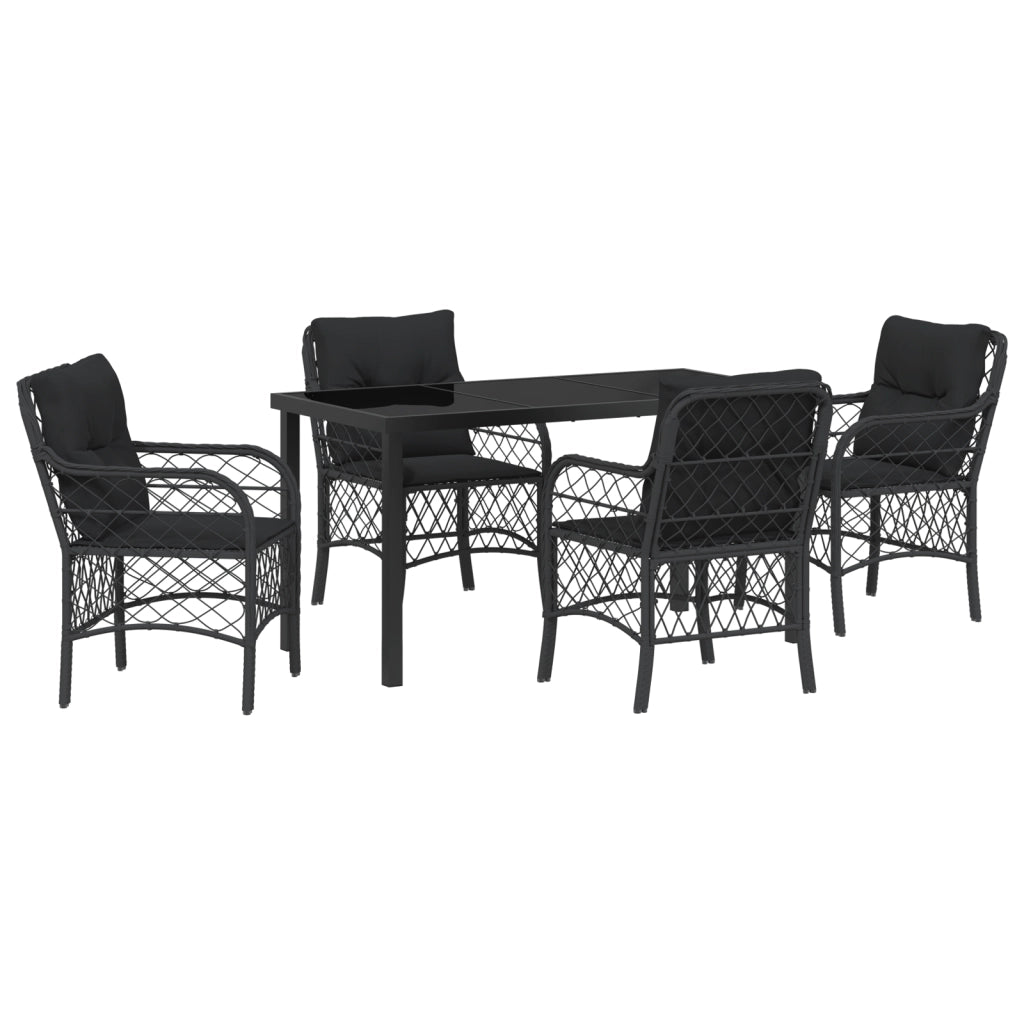 Set da Pranzo da Giardino con Cuscini , 5 pezzi in Rattan Poliestere Nero