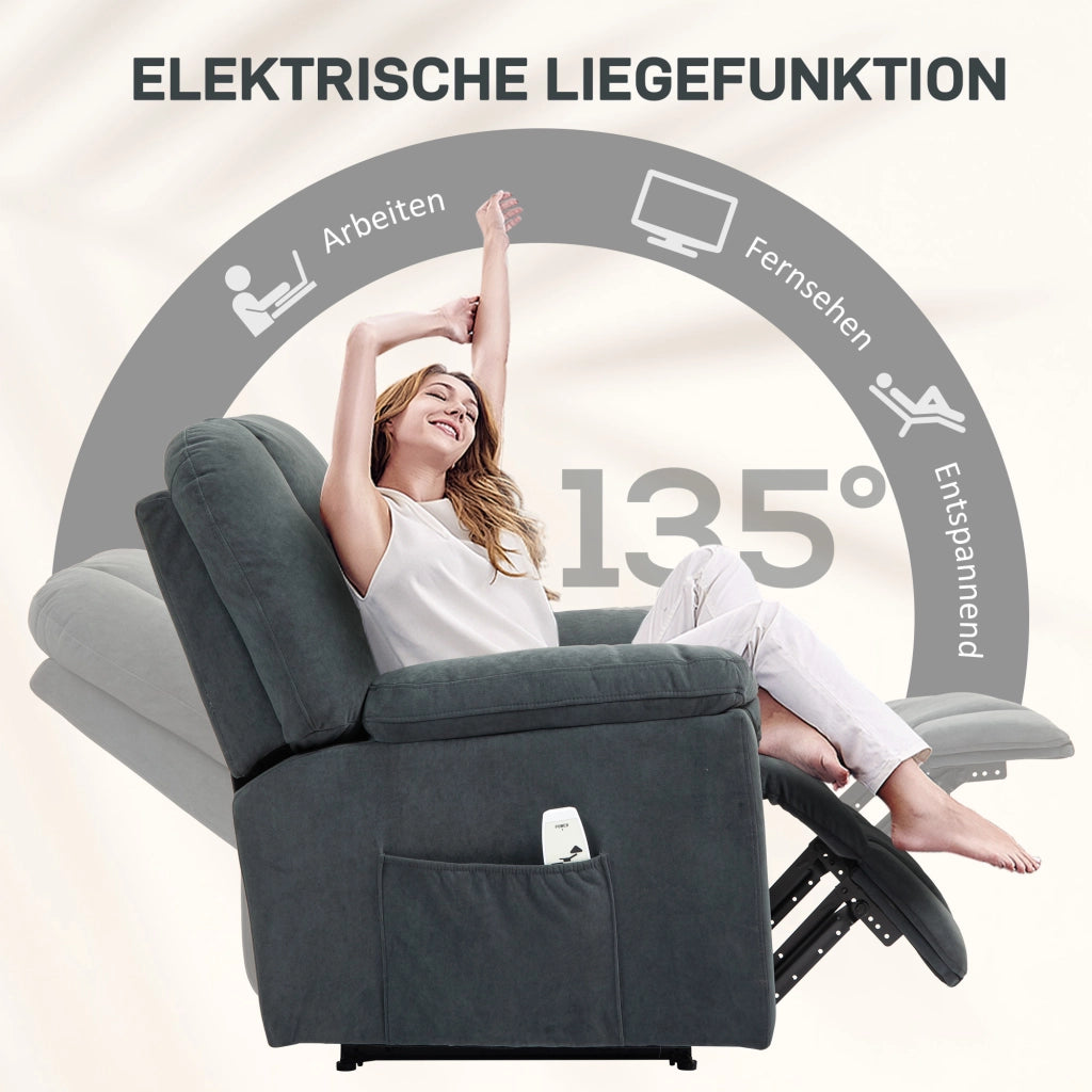 POLTRONA Relax elettrica reclinabile 135° con massaggio e calore Grigio scuro