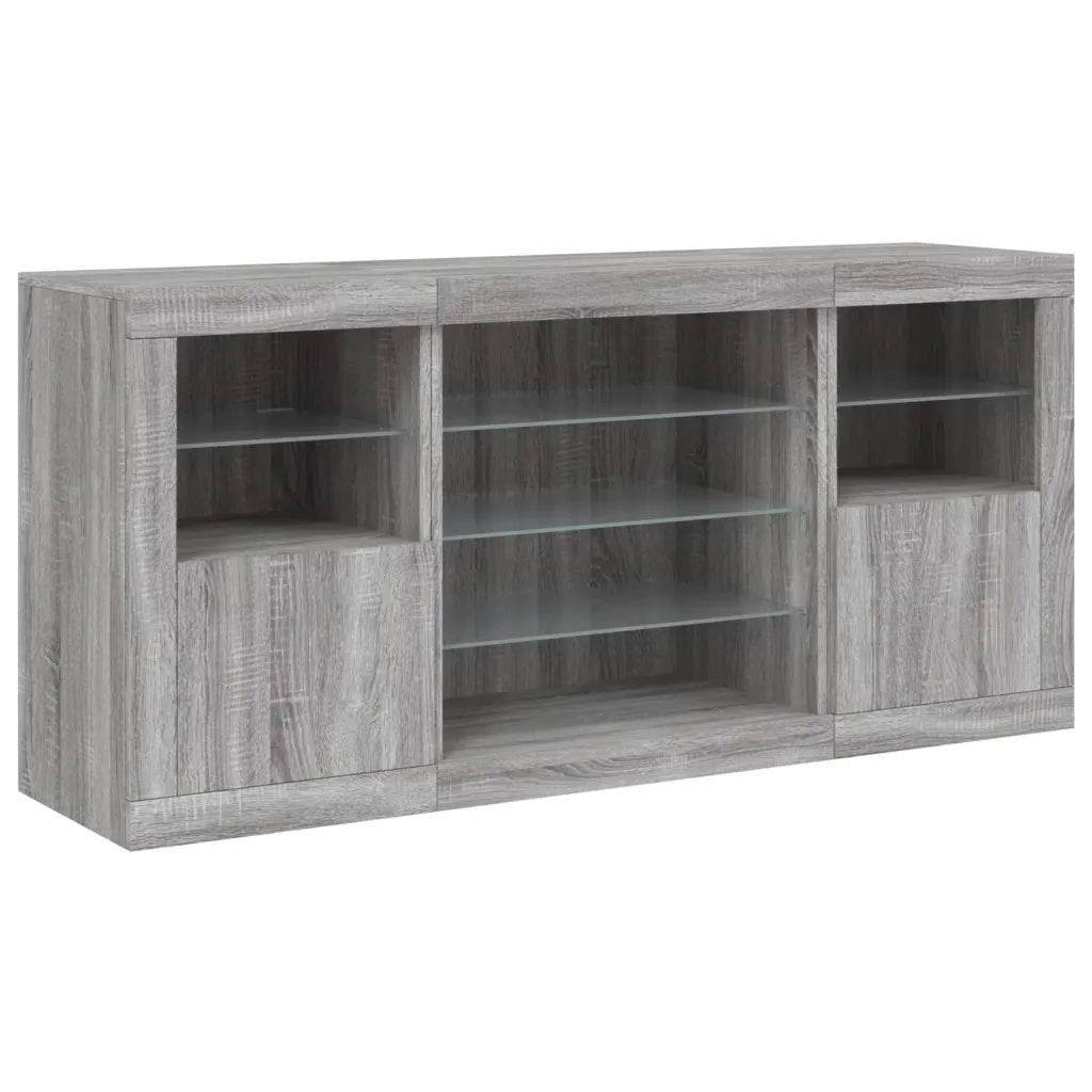 Credenza | Madia | Buffet da pranzo | Armadio da pranzo con Luci LED Grigio Sonoma 142,5x37x67 cm