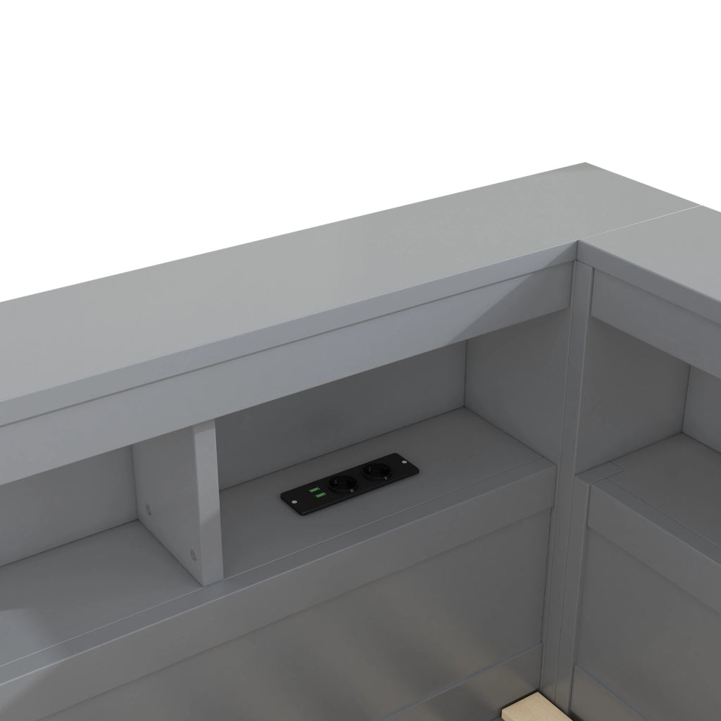 OKWISH Letto a Divano 140×200 cm, Letto Matrimoniale con Prese, USB e Vani Contenitore, Spondina Estraibile, senza Materasso, Grigio