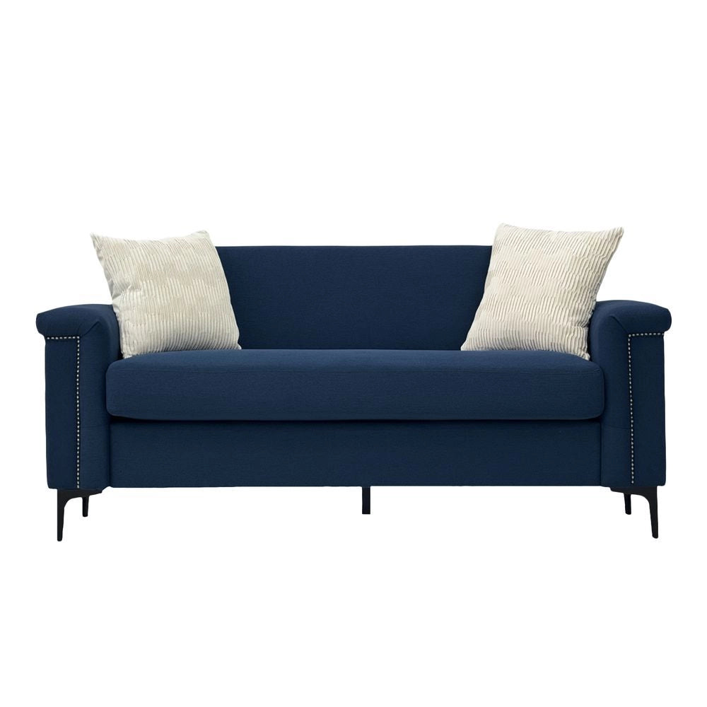 Divano 2 posti minimalista - Xylo - Piedi metallici, tessuto lino, blu
