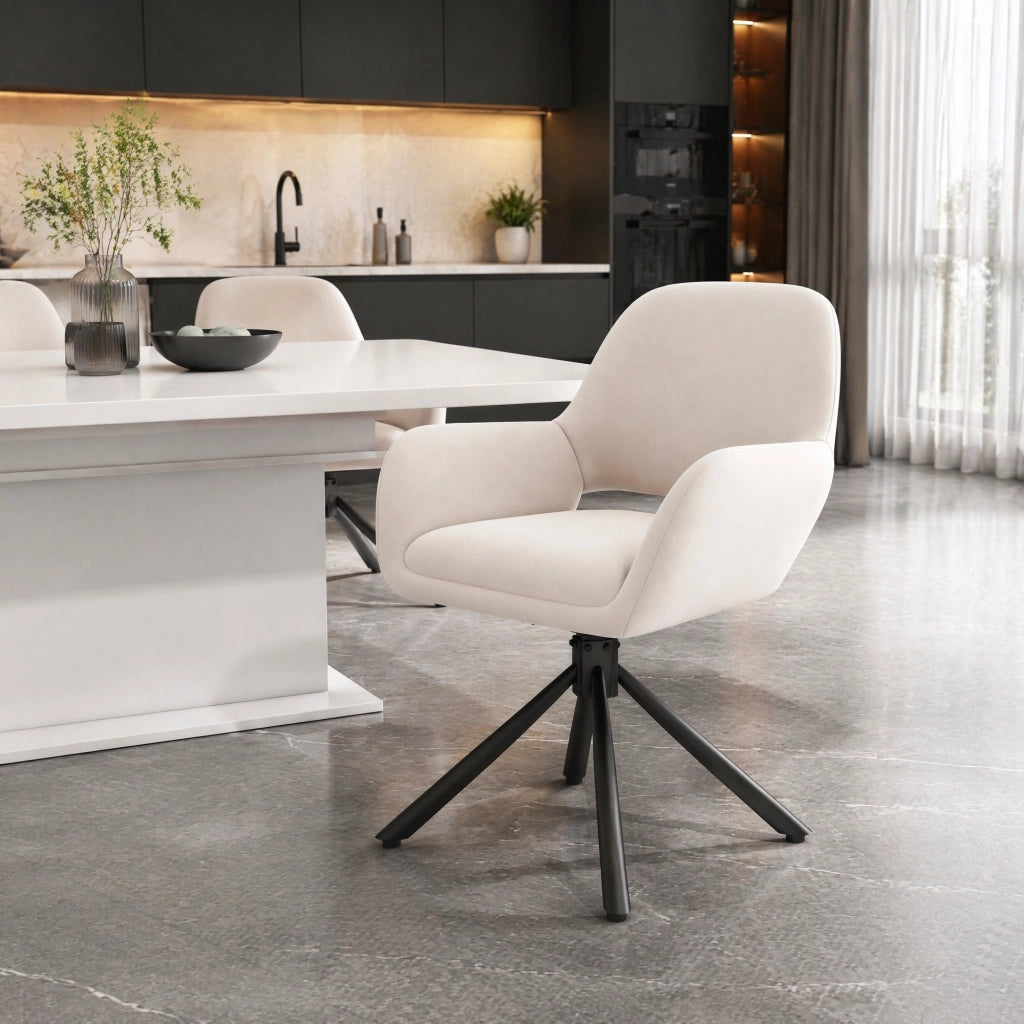 Set di 2 sedie da pranzo girevoli in velluto beige con braccioli