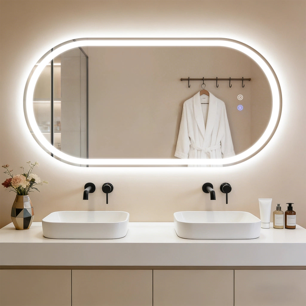 ZMH Specchio da bagno ovale con luce LED 60x120 cm parete touch antiappannamento IP44 dimmerabile 3000K-6500K