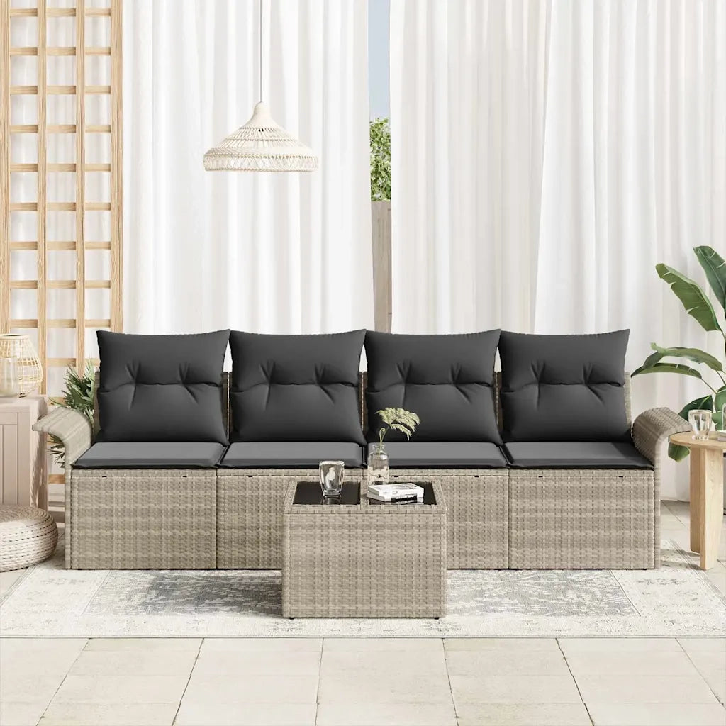 Set di divani con cuscino 5 pcs Grigio chiaro polyrattan 3345232