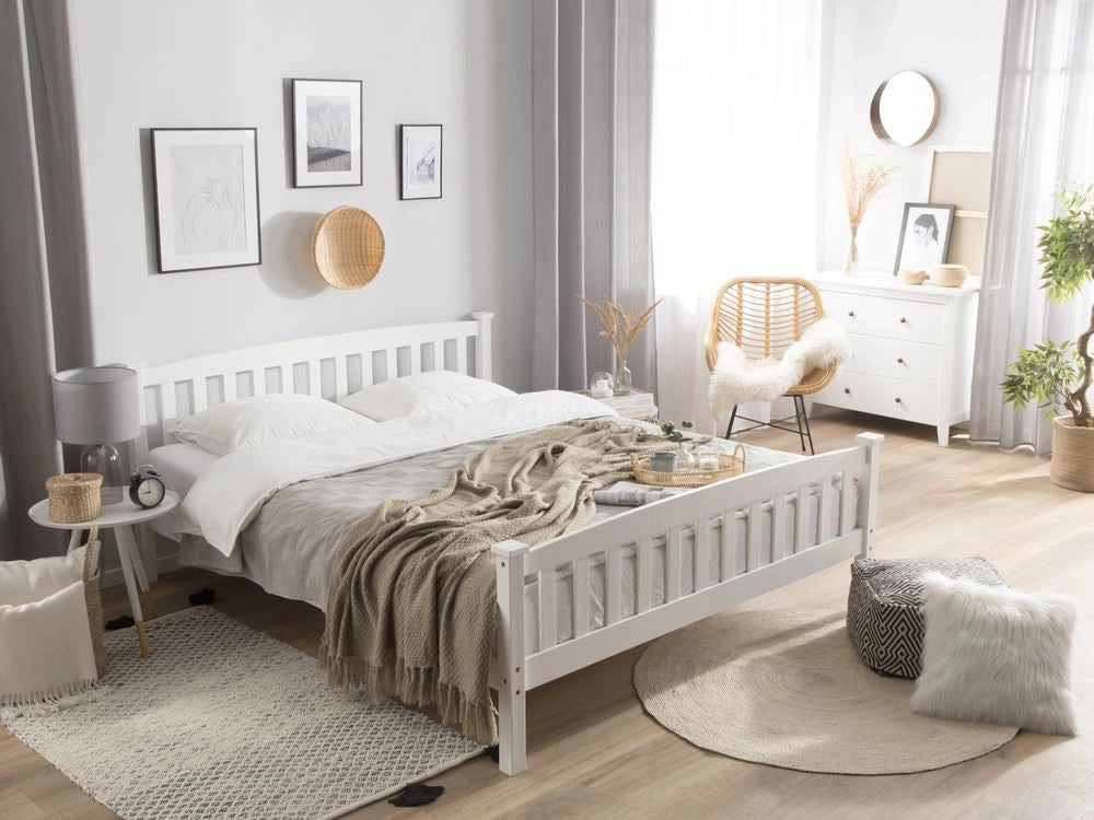 Letto matrimoniale in legno di pino bianco 160 x 200 cm King Size a doghe