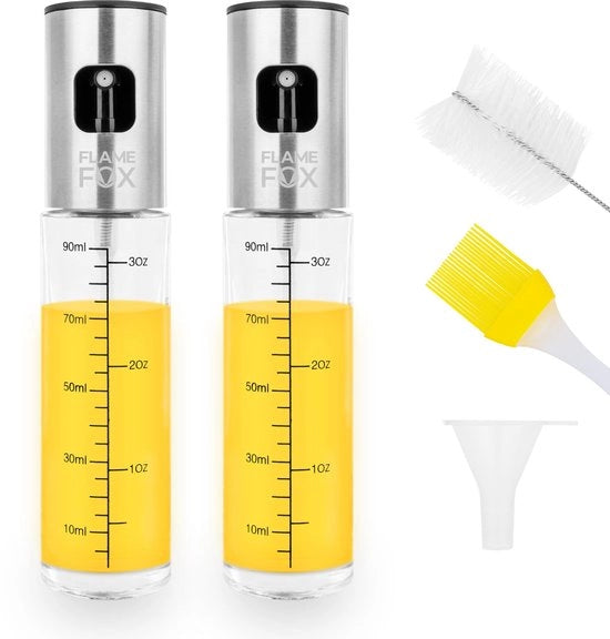 Olioverstuiver Navulbare Spuitfles per 2 x 100ml, Acciaio Inossidabile, Accessorio Griglia, Dispensatore Olio per Cucina, Sparatore per Griglia, Airfryer, Insalata, Cottura