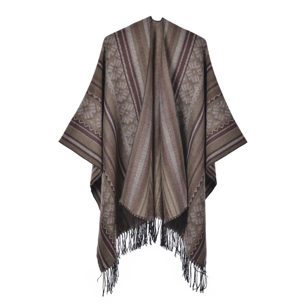 Sciarpa da donna retr¨° con spacco e nappe, nuova sciarpa in cashmere lavorata a maglia