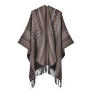 Sciarpa da donna retr¨° con spacco e nappe, nuova sciarpa in cashmere lavorata a maglia