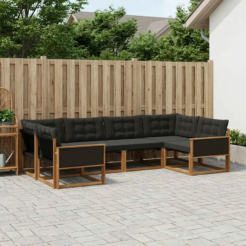 Set di divani da esterno con cuscino 6 pcs Naturale e Nero 3381640