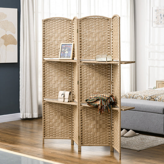 Paravento a 4 Ante Pieghevole con Mensole 160x170 cm Legno di Pino