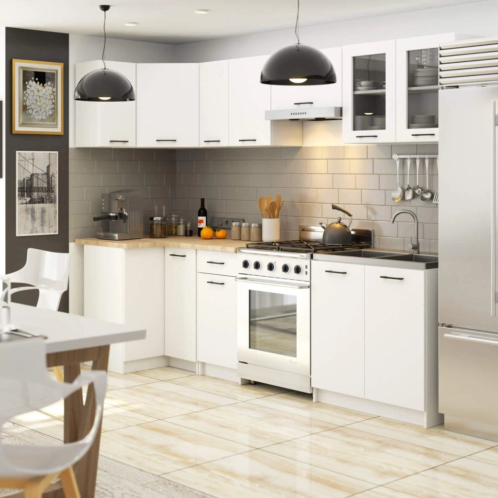 Set da cucina con vetrina AKORD OLIWIA 3,0 m Bianco 300 cm 11 ante 1 cassetto frontale Bianco 300×46×203 cm