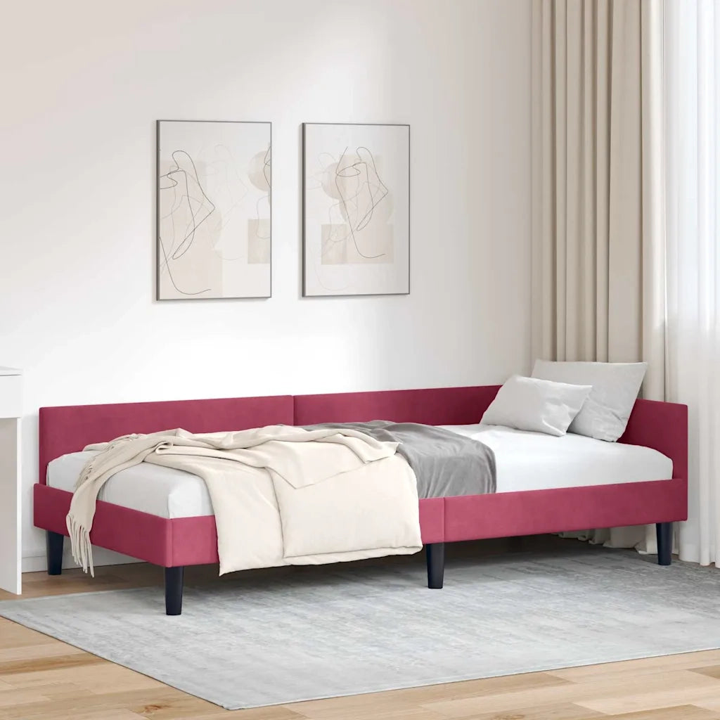 Cornice del letto ad angolo Rosso Vino 90 cm x 200 cm Velluto 42016158