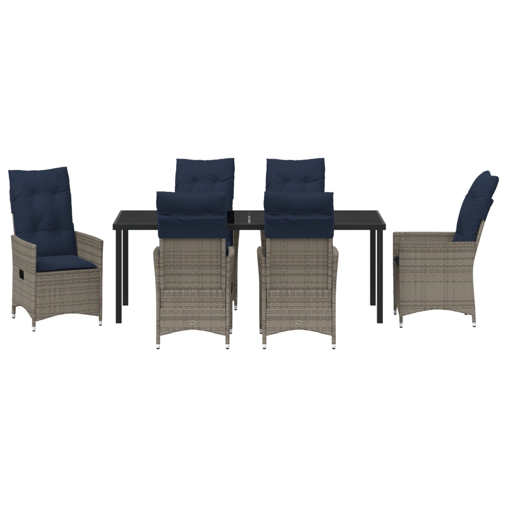 Set da pranzo da giardino 7 pezzi  con cuscini in rattan grigio