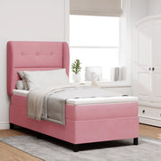 Letto a Rete Box Spring con Materasso Rosa 90x200 cm in Velluto