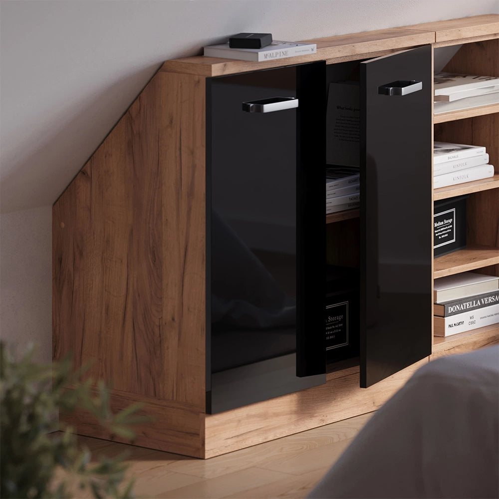 Mobile sottotetto Rion Nero lucido/Rovere dorato con 2 porte Vicco