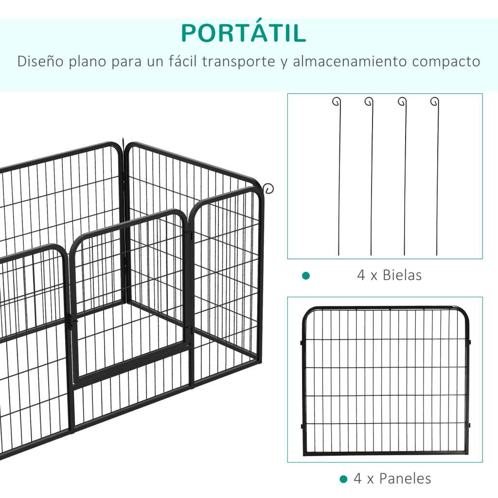 Recinto per Cani 4 Pannelli in Metallo con Porta ¨C zephmum ¨C Nero 125x80x70 cm