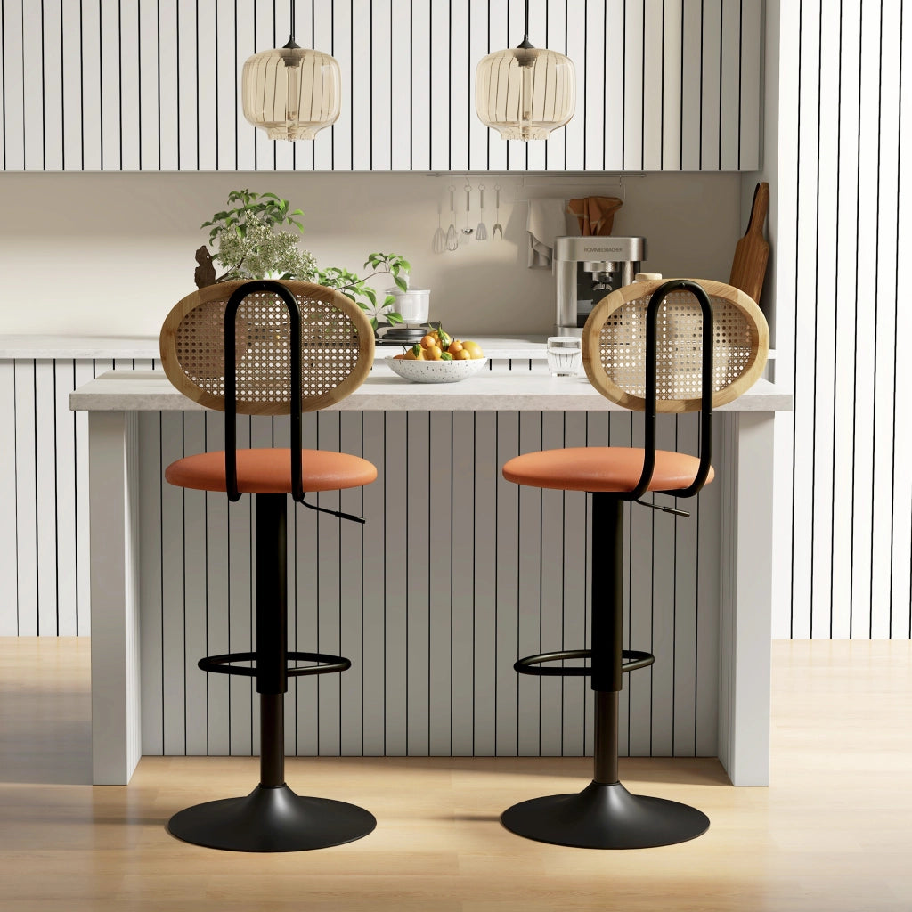 Sgabelli da Bar con Schienale in Rattan e Poggiapiedi ¨C zephmum ¨C Marrone, Regolabile in Altezza, Set di 2