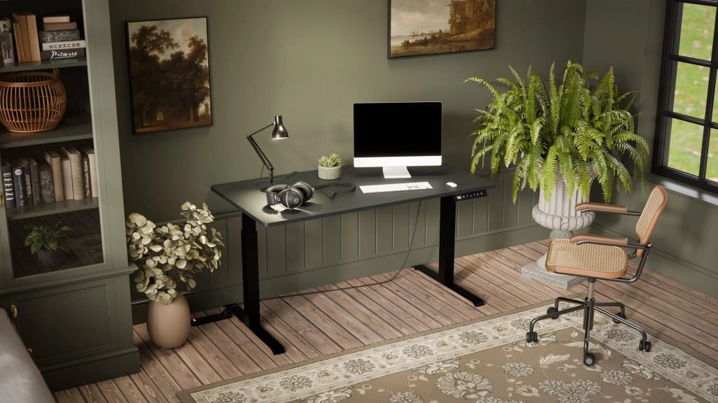 SCRIVANIA ELETTRICA REGOLABILE NOOM LONG DESK MOTION 150 GAMBE NERE PIANO ANTRACITE MOON