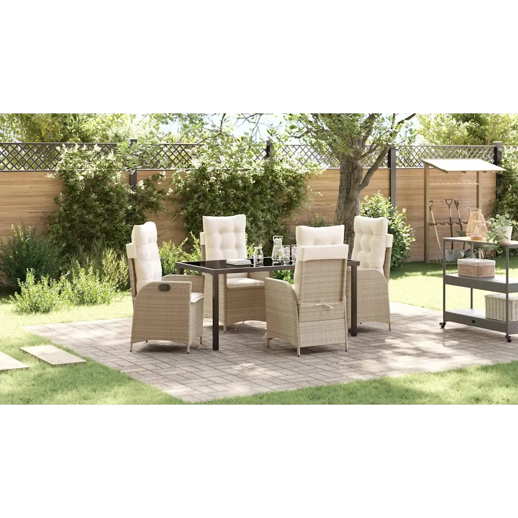 Set da Pranzo per Giardino con cuscino 5 pcs Beige polyrattan 3380508