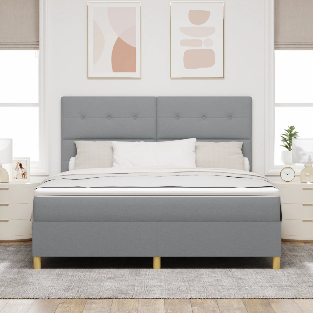 Letto con Rete a Molle e Materasso Grigio Chiaro Super King in Tessuto