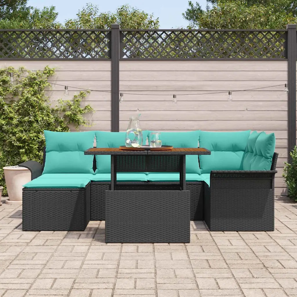 Set Divano da Giardino con cuscino 7 pcs Nero e blu