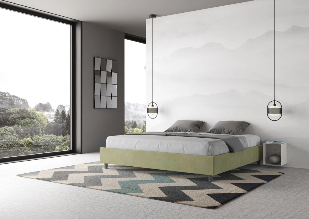Letto Matrimoniale Extra Large Sommier 200x210 cm con Rete e Contenitore Azelia Tè Verde