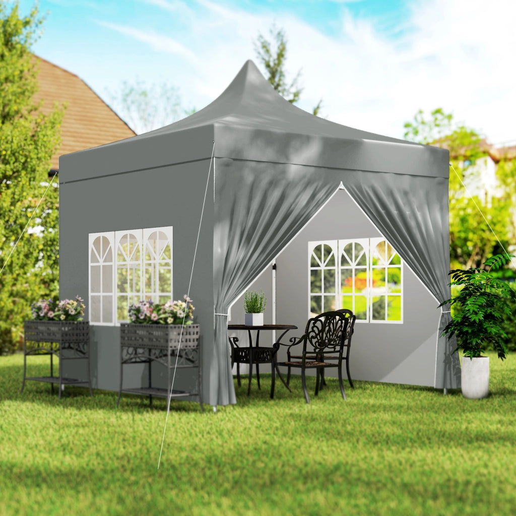Tonnella da Giardino Pieghevole 3x3m ¨C zephmum ¨C Grigio con 4 Pareti Laterali Amovibili e 3 Finestre