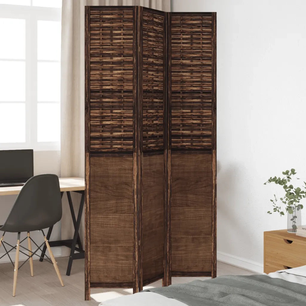 Divisorio Ambienti | Divider per stanze | Paravento 3 Pannelli Marrone Scuro Massello Paulownia